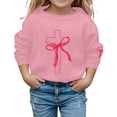 thumbnail image 1 of IWRICH Girls Sweatshirt Kids Cute Pink Bow Sweatshirts Teens Aesthetic Cross Graphic Long Sleeve Shirt Pullover Top Pink 120, 1 of 4