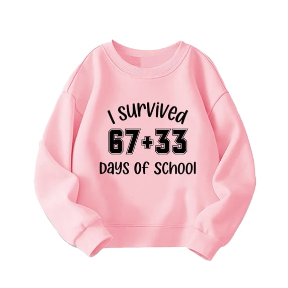 IWRICH Girls and Boys I Survive 100 Days of School Sweatshirts Graphic Printed Tops Long Sleeve Crew Neck Tees,Size 3-14 Years Pink 150