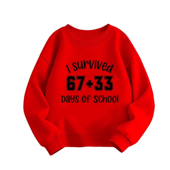 IWRICH Girls and Boys I Survive 100 Days of School Sweatshirts Graphic Printed Tops Long Sleeve Crew Neck Tees,Size 3-14 Years Red 120