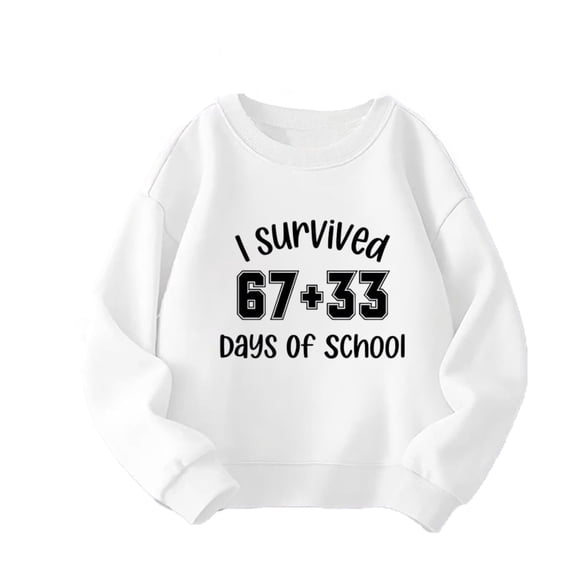 IWRICH Girls and Boys I Survive 100 Days of School Sweatshirts Graphic Printed Tops Long Sleeve Crew Neck Tees,Size 3-14 Years White 160