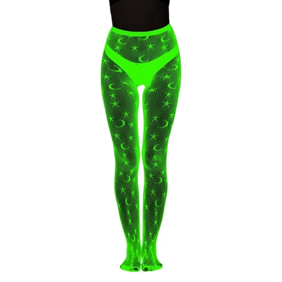 IWRICH Glow in the Dark Fishnets Stockings for Women High Waist Tights for Party Black