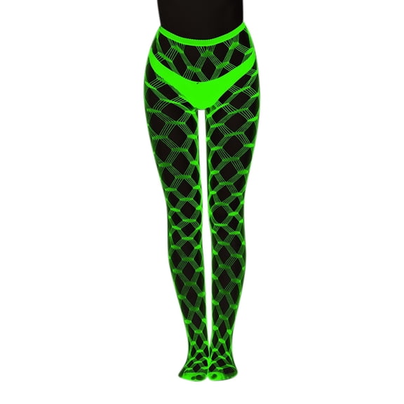 IWRICH Glow in the Dark Fishnets Stockings for Women High Waist Tights for Party Grey