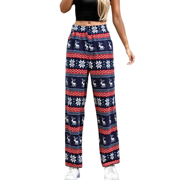 IWRICH Graphic Pants for Women Casual Fuzzy Pajama Pants 20s Baggy Pants High Waisted Fluffy Pants Navy2 XXL