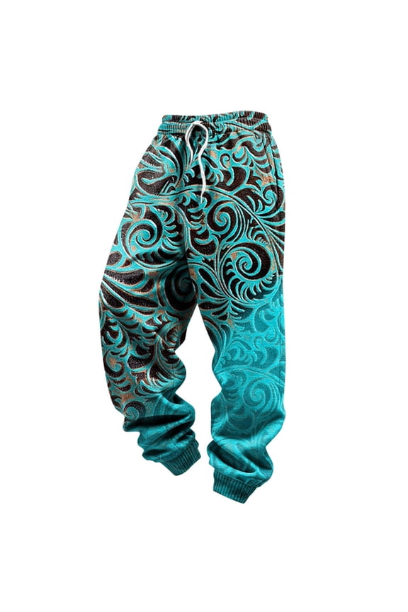 Graphic Sweatpants for Men Printed Baggy Retro Joggers Sports Elastic Waist Drawstring Pants with Pockets 02-Blue L