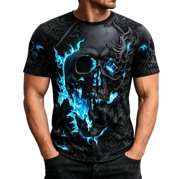 IWRICH Graphic T-Shirts for Men Novelty 3D Print Skeleton Tee Shirts Summer Short Sleeve Tee Top Sky Blue M