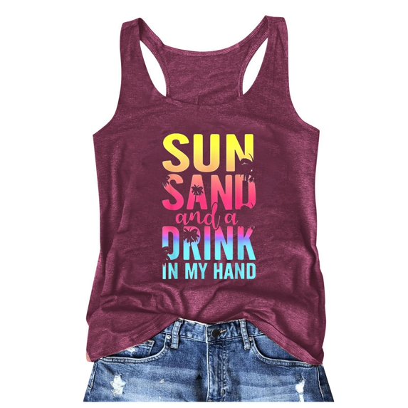 IWRICH Graphic Tees for Women Summer Tank Tops Vacation Outfits for Women Country Concert Tops Summer Racer Back Tank Tops Dark Purple XL