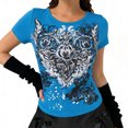 thumbnail image 1 of IWRICH Grunge Shirts for Women Emo Clothes Fashion Graphic Tee 20s Goth Top Short Sleeve Streetwear 02-Blue L, 1 of 3