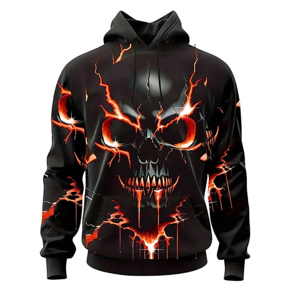 IWRICH Halloween Skull Hoodies for Men Plus Size Winter Holiday Hooded Sweatshirts Oversize Novelty Printed Pullover Tops Red XXXL