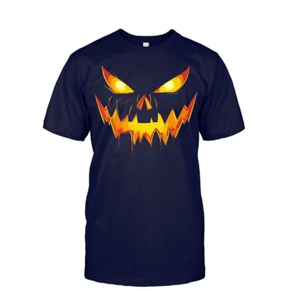 IWRICH Halloween T Shirts for Men Short Sleeve Pumpkin Face Funny Graphic Printed Tees Casual Novelty Tops Navy L