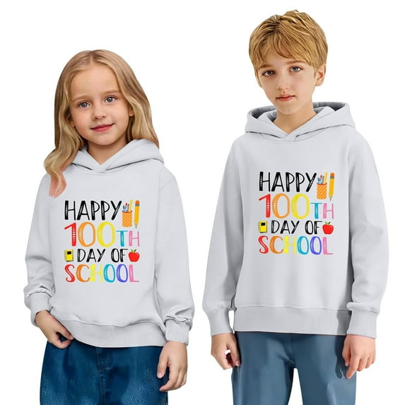 IWRICH Happy 100th Days of School Hoodies for Boys Girls Long Sleeve Lined Hooded Sweatshirts Cute Tops,Size 2-14 Years White 110
