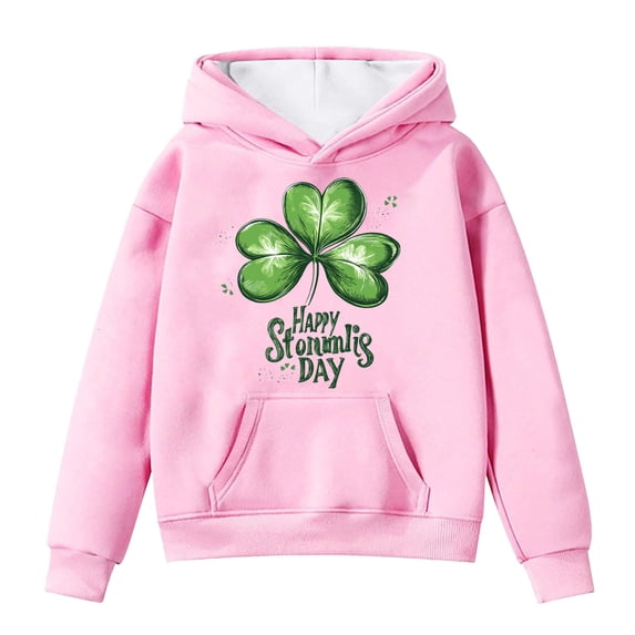 IWRICH Happy St. Patrick's Day Hoodies for Girls Printed Shamrock Sweatshirts Saint Patrick's Tops,Size 3-14 Years Pink 120