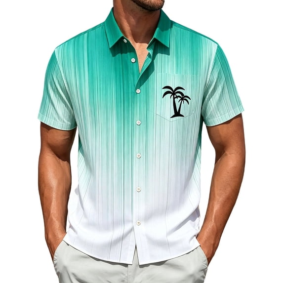 IWRICH Hawaiian Shirt for Men Tropical Loose Fit Shirt Short Sleeve Casual Button down Holiday Beach Shirts with Pocket Mint Green L