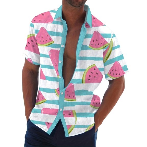 IWRICH Hawaiian Shirt for Men Valentine Shirt Short Sleeve Romantic Heart Print Stylish Casual Tops for Holiday Date 02-Blue S