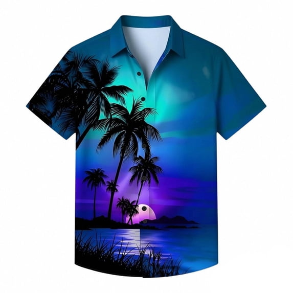 IWRICH Hawaiian Shirts for Men Casual Button down Tees Short Sleeve Graphic Printed Vacation Summer Tops Blue XXL