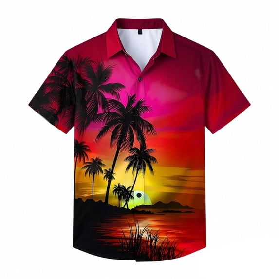 IWRICH Hawaiian Shirts for Men Casual Button down Tees Short Sleeve Graphic Printed Vacation Summer Tops Red XL