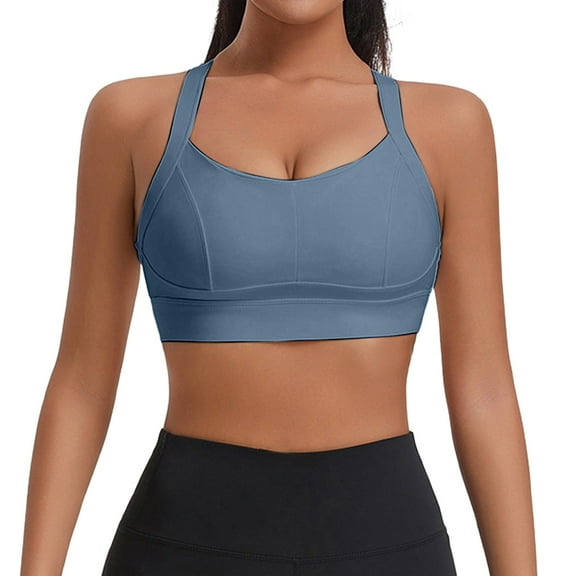 IWRICH High Impact Sports Bras for Women Racerback Running Bra Workout Crop Tank Tops Longline Sports Push up Bralettes Blue M