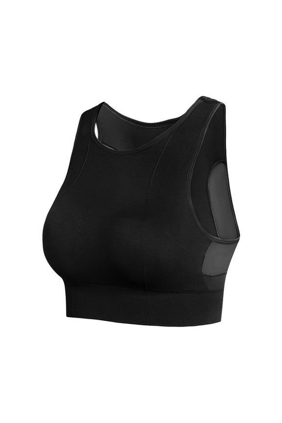 High Neck Sports Bra for Women Longline Full Coverage Sports Bras Medium Impact Padded Workout Crop Tops for Yoga Gym Black S