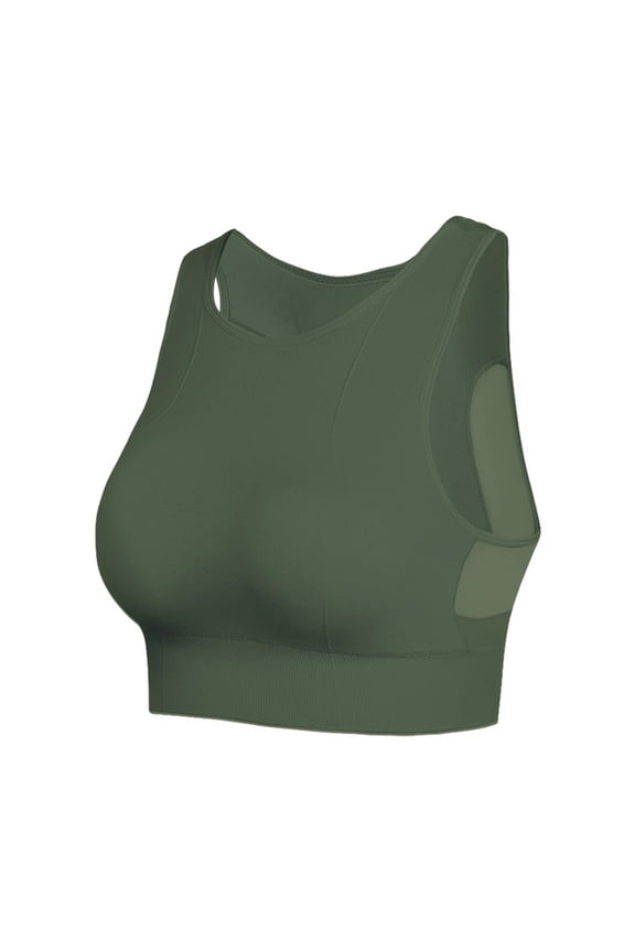 High Neck Sports Bra for Women Longline Full Coverage Sports Bras Medium Impact Padded Workout Crop Tops for Yoga Gym Dark Green XXL