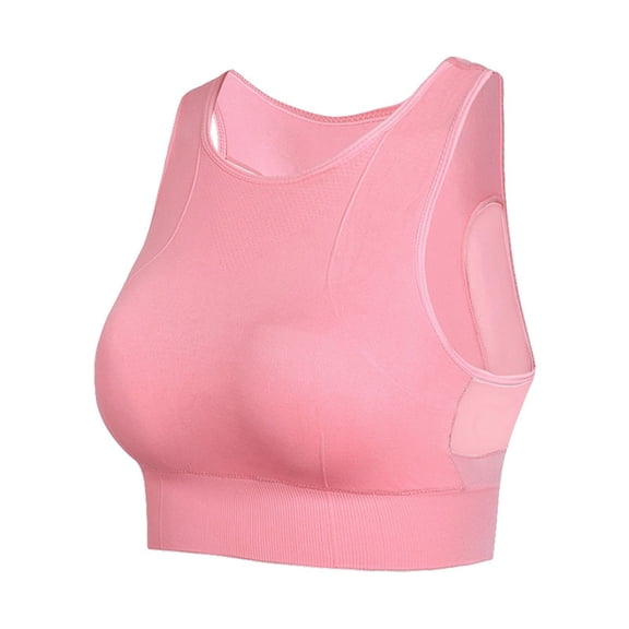 IWRICH High Neck Sports Bra for Women Longline Full Coverage Sports Bras Medium Impact Padded Workout Crop Tops for Yoga Gym Pink XL