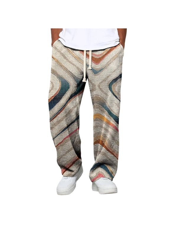Hippie Pants for Men Hipster Streetwear Patchwork Drawstring Wide Leg Lightweight Beach Pants Boho Summer Travel Trousers 04-Khaki M