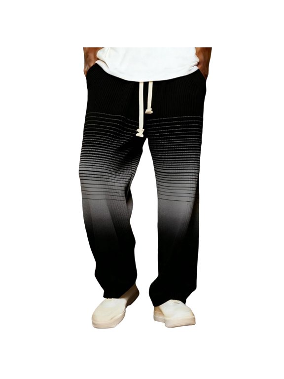 Hippie Pants for Men Hipster Streetwear Patchwork Drawstring Wide Leg Lightweight Beach Pants Boho Summer Travel Trousers 09-Black M