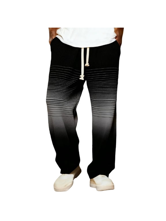 Hippie Pants for Men Hipster Streetwear Patchwork Drawstring Wide Leg Lightweight Beach Pants Boho Summer Travel Trousers 09-Black XXL