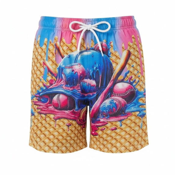 IWRICH Ice Cream Shorts for Kids Loose Fit Elastic Waist Summer Beach Shorts Straight Wide Leg Drawstring Pool Fashion Clothes,Size 2-14 Years 02-Blue 130