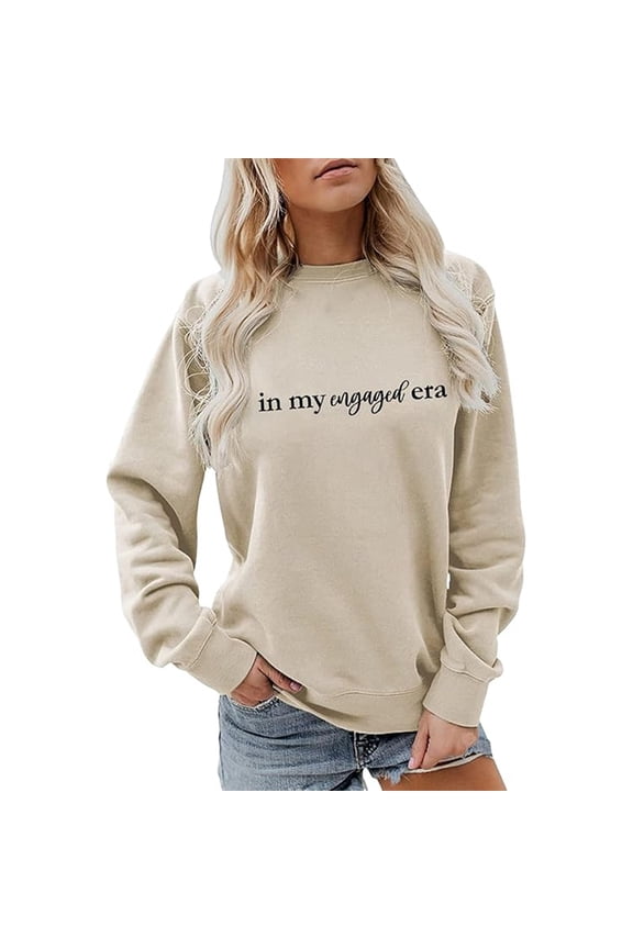 In My Engaged Era Sweatshirt Fiance Sweatshirt Bride Engagement Shirt Gifts for Newly Engaged Women Crewneck Tops Beige S