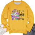 thumbnail image 1 of IWRICH Just a Girl Who Loves Books and Coffee Sweatshirt Women's Bookworm Long Sleeve Shirt Floral Book Pullover Tops Blue 150, 1 of 2