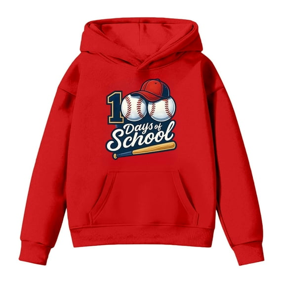 IWRICH Kids 100 Days of School Hoodie Funny Back to School Graphic Pullover Tops Casual Soft Hooded Sweatshirt,Size 2-13 Years Red 150