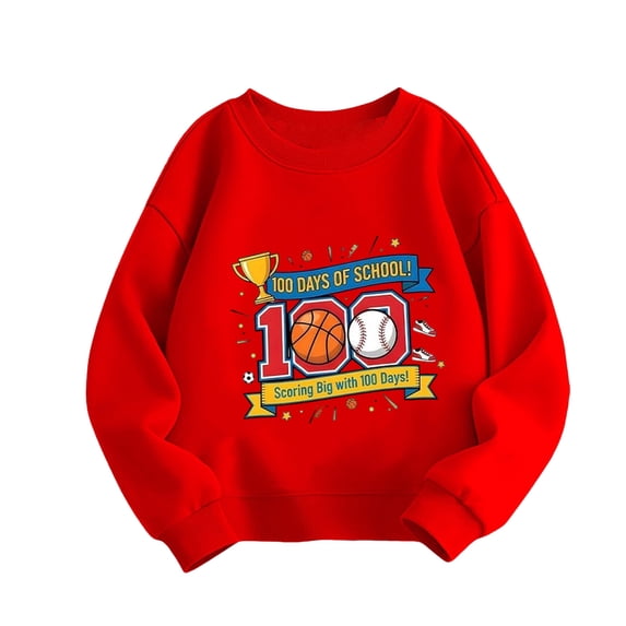 IWRICH Kids 100 Days of School Scoring Big with 100 Days Sweatshirts Baseball Graphic Tops,Size 3-14 Years Red 100