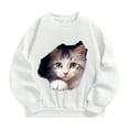 thumbnail image 1 of IWRICH Kids 3D Cute Cat Printed Sweatshirt Casual Long Sleeve Crewneck Loose Fit Pullover Tops 02-White 130, 1 of 3