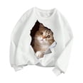 thumbnail image 1 of IWRICH Kids 3D Cute Cat Printed Sweatshirt Casual Long Sleeve Crewneck Loose Fit Pullover Tops 04-White 160, 1 of 3