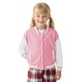 thumbnail image 1 of IWRICH Kids Baseball Jacket Long Sleeve Letterman Varsity Jackets for Boys and Girls Buttons Coat Pink 100, 1 of 5