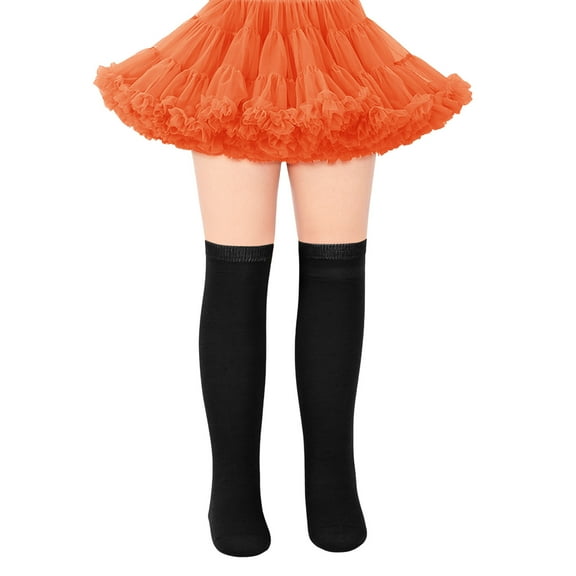 IWRICH Kids Girls Long Socks Knee High Leg Warmer Striped,Size 7-12 Years Black