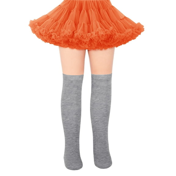 IWRICH Kids Girls Long Socks Knee High Leg Warmer Striped,Size 7-12 Years Grey