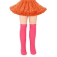 thumbnail image 1 of IWRICH Kids Girls Long Socks Knee High Leg Warmer Striped,Size 7-12 Years Hot Pink, 1 of 3