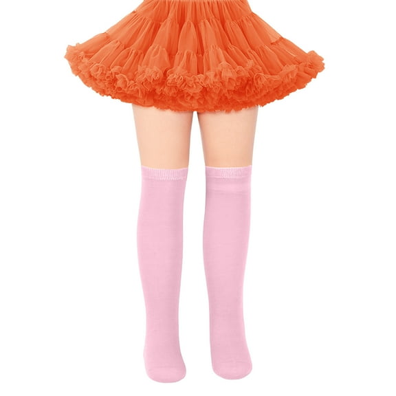 IWRICH Kids Girls Long Socks Knee High Leg Warmer Striped,Size 7-12 Years Pink