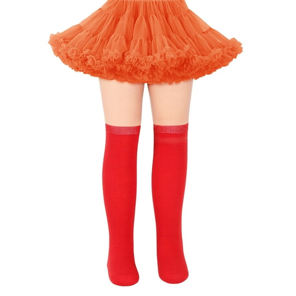 IWRICH Kids Girls Long Socks Knee High Leg Warmer Striped,Size 7-12 Years Red