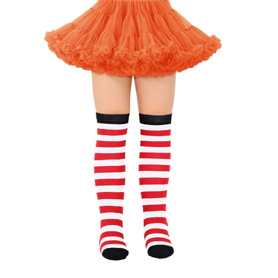 IWRICH Kids Girls Long Socks Knee High Leg Warmer Striped Stockings, Size 7-12 Years Red