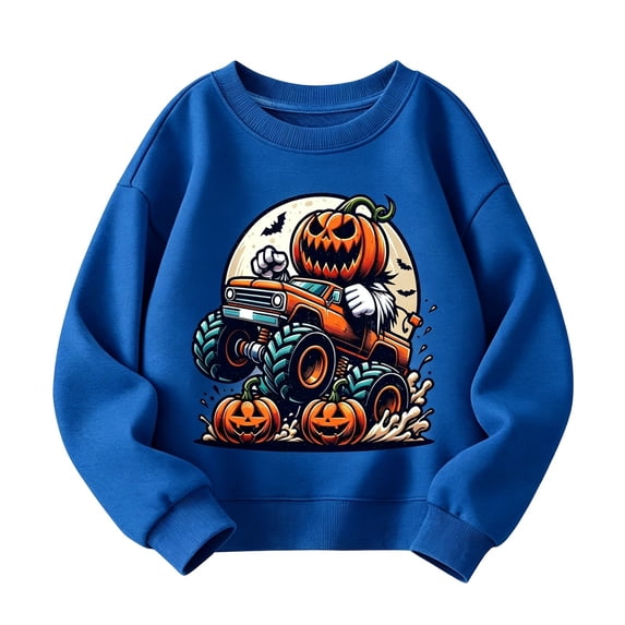 IWRICH Kids Halloween Pumpkin Ghost Sweatshirt Boys Girls Toddler Shirt Crewneck Long Sleeve Graphic Tops,Size 2-14 Years BK1 XL