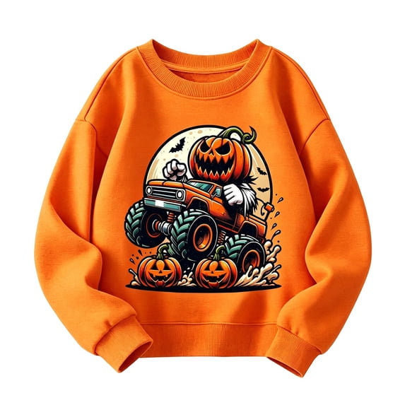 IWRICH Kids Halloween Pumpkin Ghost Sweatshirt Boys Girls Toddler Shirt Crewneck Long Sleeve Graphic Tops,Size 2-14 Years White XXXL