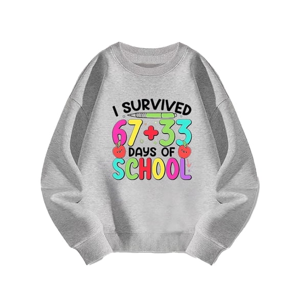 IWRICH Kids I Survive 100 Days of School Sweatshirts Cute Funny Graphic Printed Tops Long Sleeve Crew Neck Tees,Size 3-14 Years Grey 130