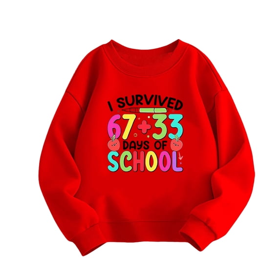 IWRICH Kids I Survive 100 Days of School Sweatshirts Cute Funny Graphic Printed Tops Long Sleeve Crew Neck Tees,Size 3-14 Years Red 140