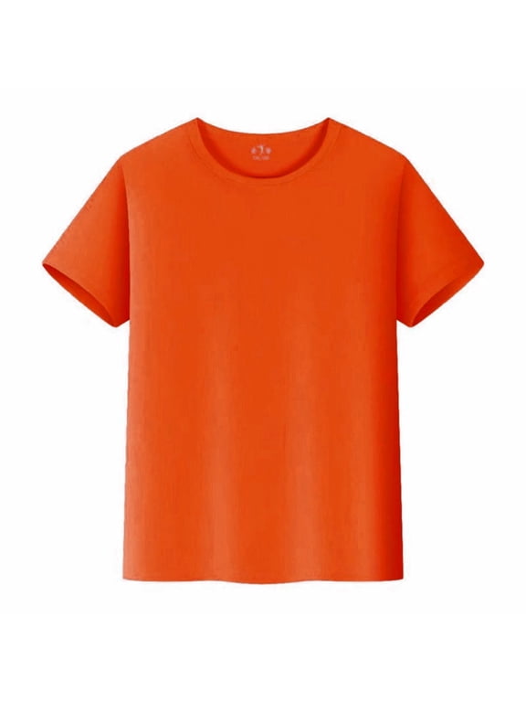 Kids Short Sleeve Basic T-Shirts Boys Girls Classic Plain Summer Tops Crewneck Tees,Size 2-14 Years Orange 2XL