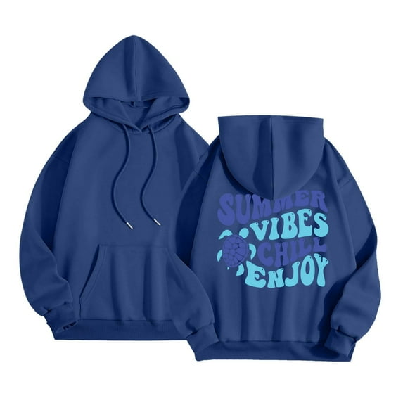 IWRICH Kids Sweatshirt Graphic Hoodies for Boys Girls Letter Print Casual Long Sleeve Drawstring Pullover Tops with Pocket,Size 2-13 Years Dark Blue 150