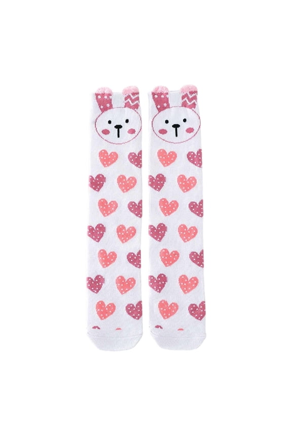 Knee High Socks Crazy Fun Gift Cute Animal Patterns Cotton Long Socks 6 Pairs Pink