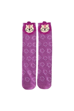 Knee High Socks Crazy Fun Gift Cute Animal Patterns Cotton Long Socks 6 Pairs Purple