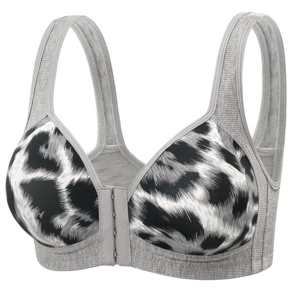 IWRICH Leopard Printed Front Closure Wireless Bras for Women Soft Comfy Lift Full Coverage Breathable Supportive Bralettes for Everyday Wear Dark Gray XXL