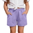 thumbnail image 1 of IWRICH Linen Shorts for Girls Summer Stylish Elastic Waisted Casual Shorts Comfy Bottoms Beach Vacation Clothes,Size 5-13 Years Purple 150, 1 of 5